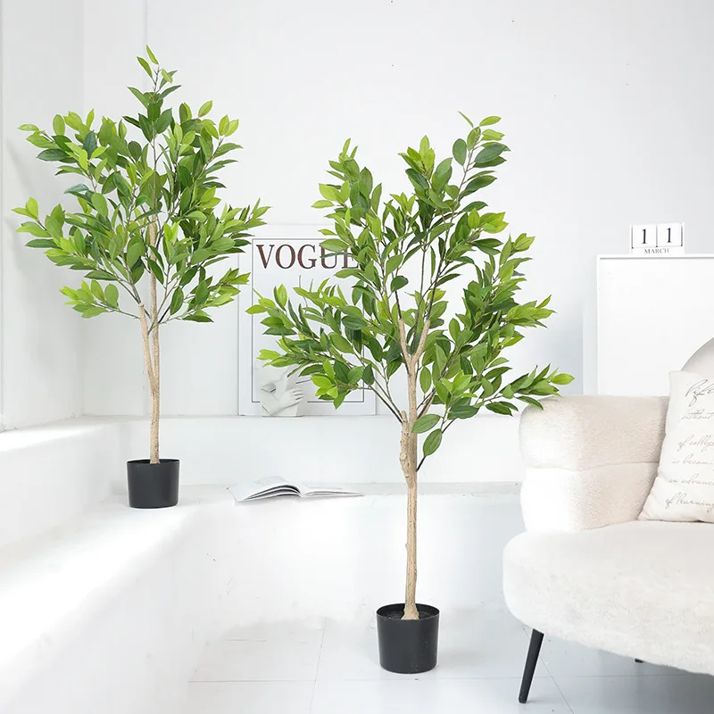 

Large Artificial Ficus Tree with Nearly Natural Leaves and Trunk Faux Banyan Potted Simulation Green Plant Bonsai Floor Bonsai