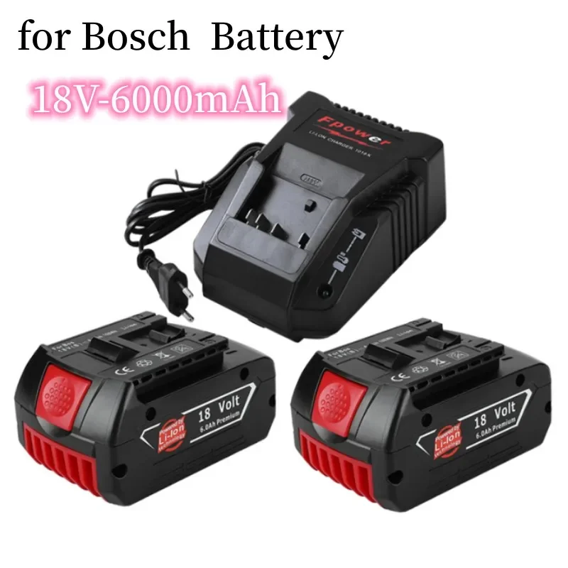 

for Bosch 18V Battery 6.0Ah Electric Drill 18V Rechargeable Li-ion Battery BAT609, BAT609G, BAT618, BAT618G, BAT614 + 1Charger