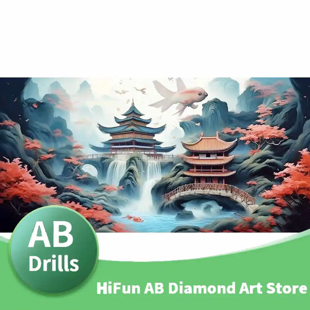 Chinese Temple Landscape DIY 5D Diamond Painting Kits Full Drill AB Drill Diamond Mosaic Rhinestone Embroidery Home Decor Gift