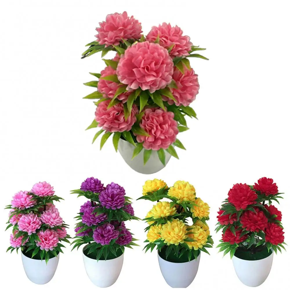 1Pc Artificial Chrysanthemum Bonsai Potted Plant Landscape Home Floral Decor Artificial Flowers Bright Color Fake Plants Potted