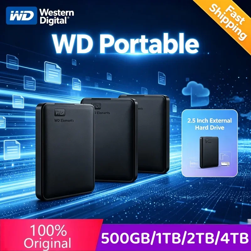 2.5 Inch Western Digital Mobile Hard Drive USB3.0 External Mechanical HDD 1TB 2TB 4TB Large Capacity Data Storage Disk