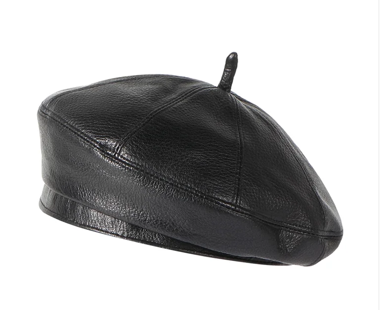 2022 neue Mode Lammfell Frauen Winter Britischen Echtes Leder Maler Hut Weiblichen Retro Motorhaube Schwarz Kürbis hut Baskenmütze – Detail 9