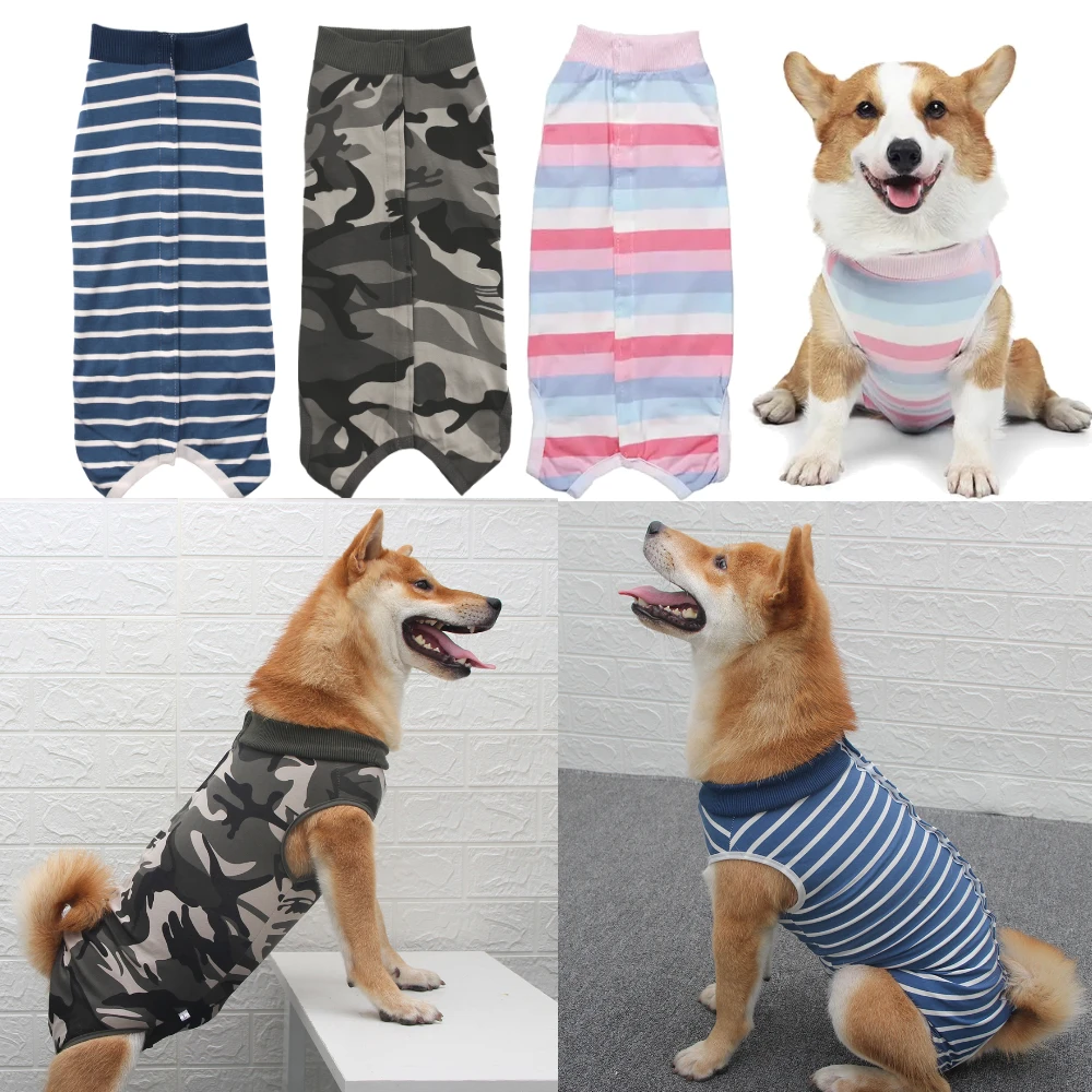 Pet Clothes Dog Jumpsuit Pajamas High Elastic Camouflage Strips Vest Wrap Belly Surgical Wear Tracksuit For Girl Boy Clothing