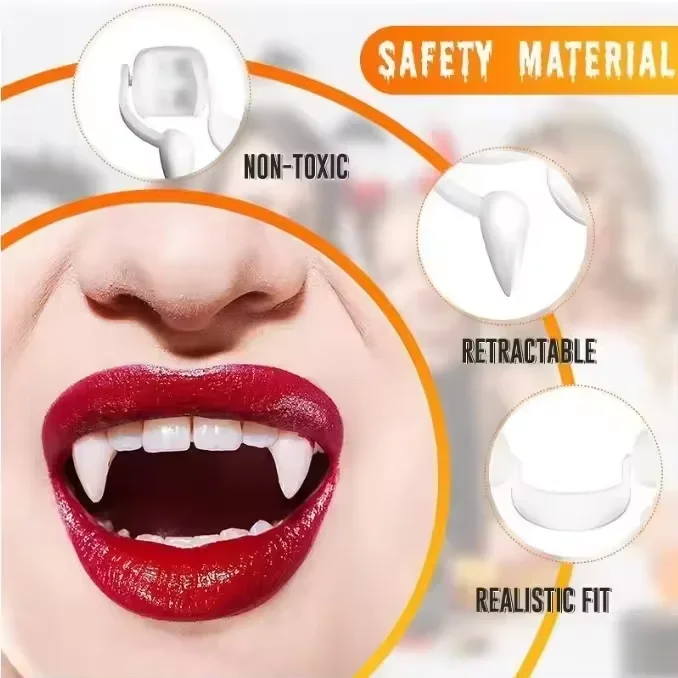Dientes de vampiro retráctiles, decoración de Halloween, Drácula, dientes postizos, monstruo, hombre lobo, colmillos, accesorio de vestuario para adultos y niños