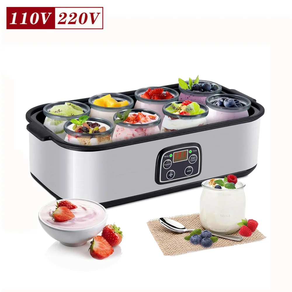 

110V/220V Automatic Yogurt Maker Adjustable Temperature Time Yogurt Maker Professional Ice Cream Pudding Maker with 8 Yogurt Jar