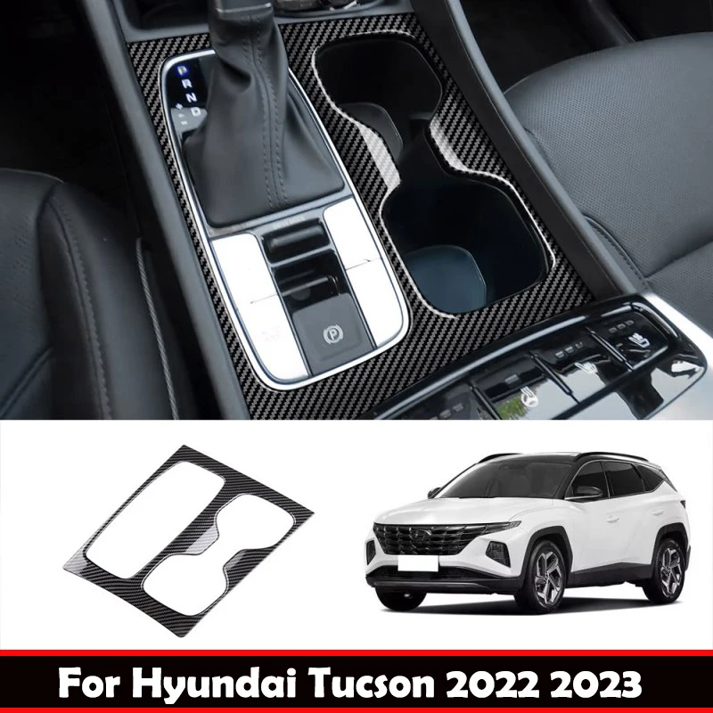 LHD For Hyundai Tucson 2022 2023 ABS Carbon Fiber center conlose GAS Gear Shift Panel Cover Trim Water Cup Holder Accessories