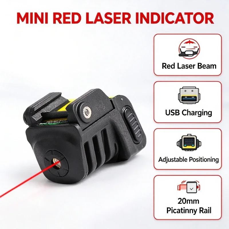 Mini USB Rechargeable Red Beam Indicator, Adjustable Outdoor Locating Light with 20mm Picatinny Rail