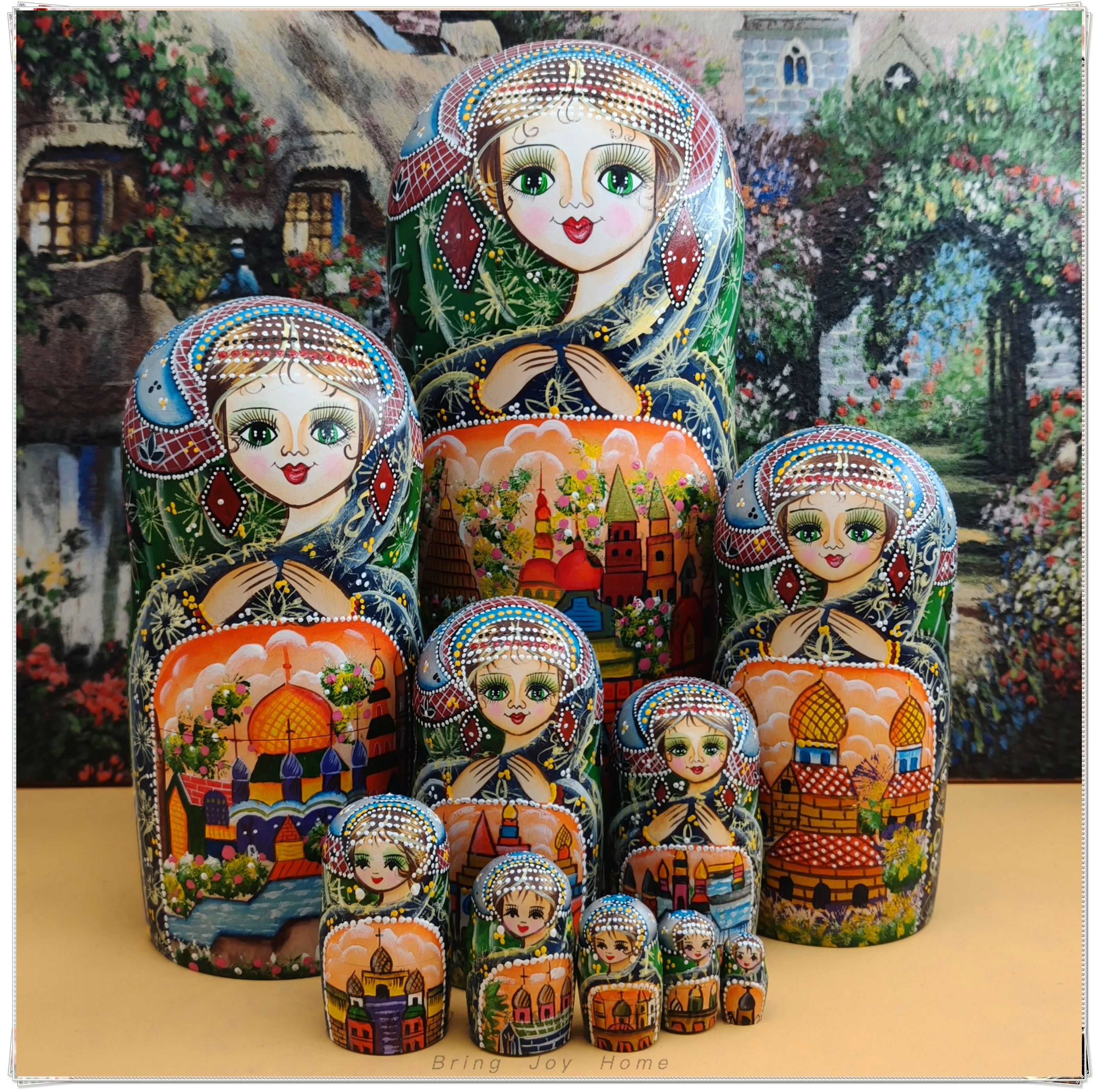 For Fine Craft Hand Painted 10 Layer Linden Wood Castle Nesting Doll Creative Miniature Ornament Decoration