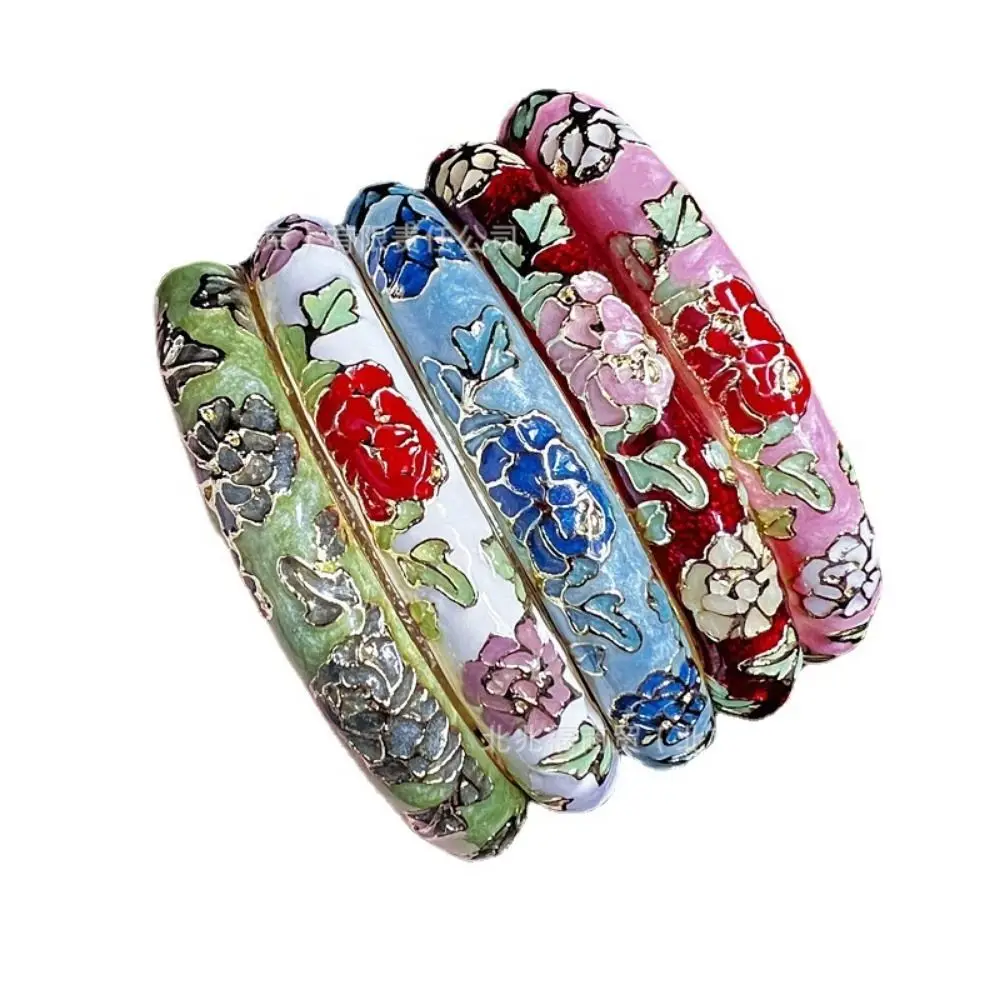 المينا الصينية مصوغة بطريقة سوار الفاوانيا الصينية التقليدية تخريمية زهرة الإسورة خمر العرقية المرأة سوار اليد #5