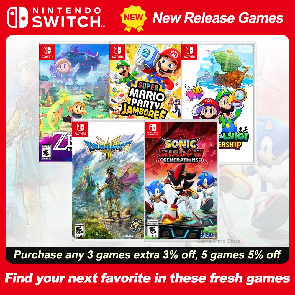 Nintendo Switch New Realease Games Game Card Collection Mario Jamboree Zelda Echoes of Wisdom Mario Brotherships Dragon Quest 3