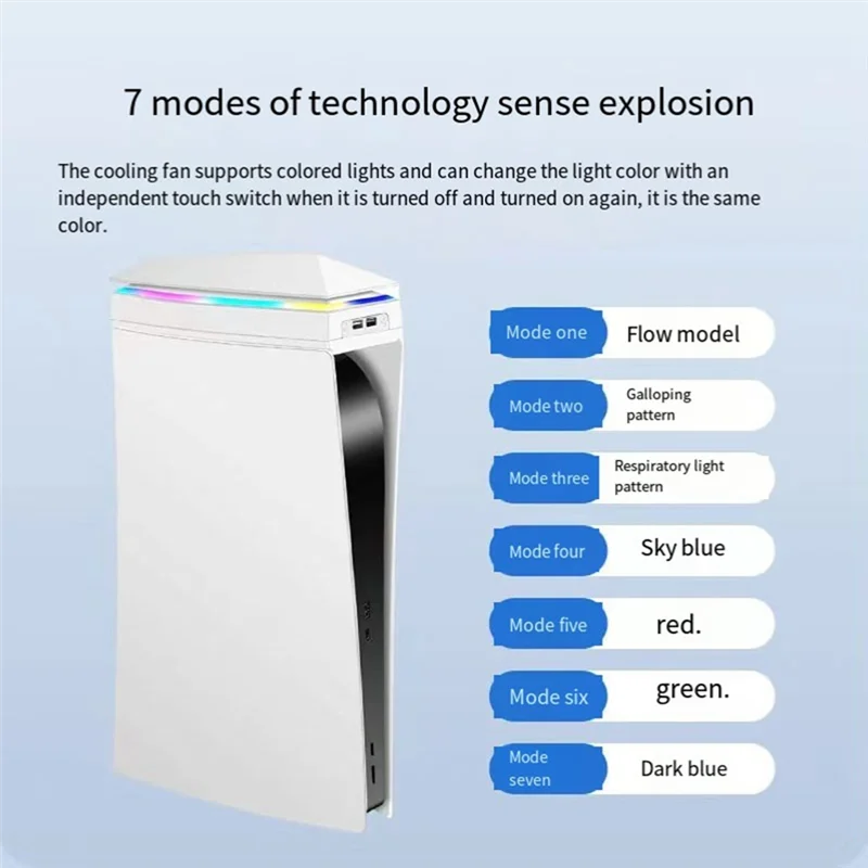 Para consola PS5, Base de ventilador de refrigeración superior, soporte enfriador de juegos con atmósfera RGB a prueba de polvo, iluminación colorida, ventas LED