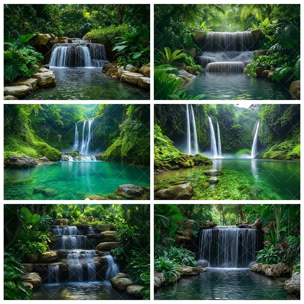 

Spring Alpine Waterfall Lake Landscape Photography Background Printing Frameless Wall Art Poster Living Room Home Decoration