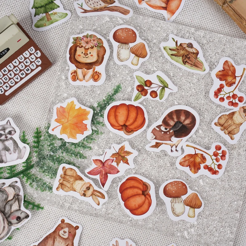 46Pcs Forest Animal Decoration Stickers Diy Cartoon Stickers Diary Stickers Scrapbook Stickers Kawaii Stationery Stickers