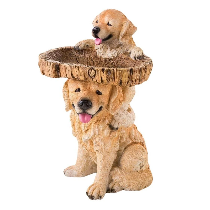 2024 New Playful Garden Dog Statues Puppies Birdbath Polyresin Outdoor Bird Bath Home Yard Animal Sculptures Ornaments Decoratio