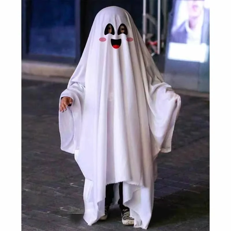 

Adult Kids Halloween Cosplay Horror White Ghost Costume Children Fancy Dress Cape Cloak For Masquerade Party Carnival Purim