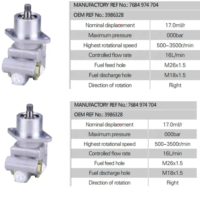 Truck parts OEM  7684974704 3986328 Hydraulic Gear Power Steering Pump for VOLVO