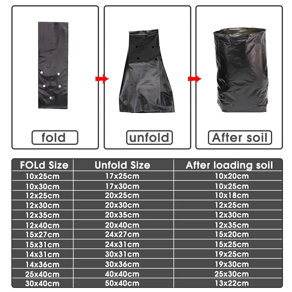 100pcs PE Black Seedling Planting Bag Breathable Nursery Plants Cultivation Pot for Garden Orchard Tree Transplanting Container