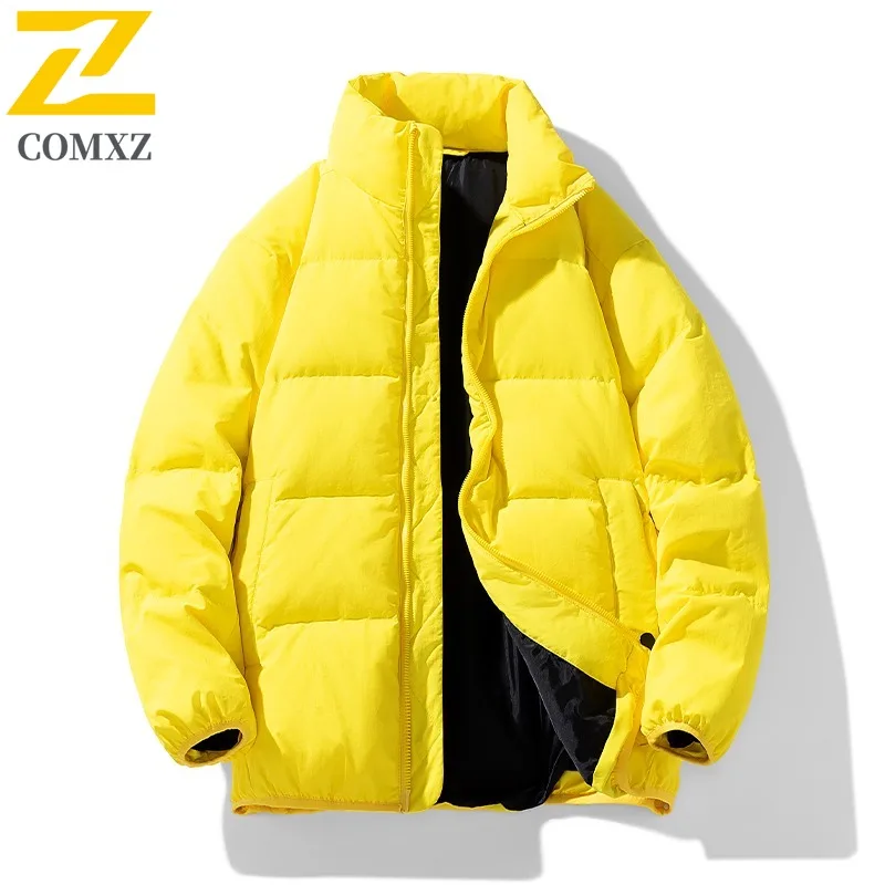 COMXZ 2025 Winter New Puffer Coat Stand Collar Solid Color Outdoor Travel Lightweight Down Jacket White Duck Down Thermal Coat