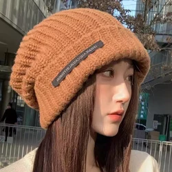 Fashion Women Warm Cap Simple Winter Woolen Knitting Bonnet Solid Colors Ins Versatile Skullies Autumn Beanies for Lady New Hat