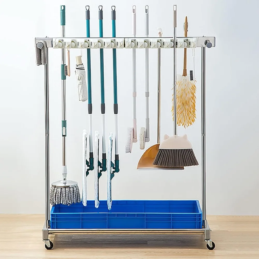 

Mop and Broom Storage Rack, Cleaning Tool Cart Tower, Mop Holder Stand for Wet Mops and Umbrellas