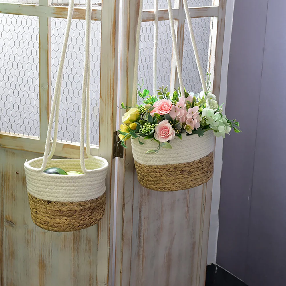 

Elegant Hanging Planter Basket Woven Flower Pot for Home Office Cafe Garden Decorative Plant Container Outdoor