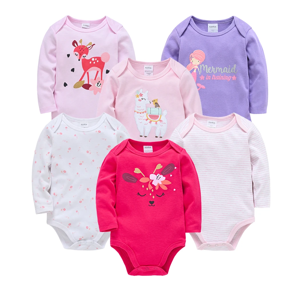 KAVKAS 3 6 Pcs/lot Baby Girl Bodysuit 100% Cotton Lovely Design Newborn Boy Clothes Long Sleeve Autumn Spring Clothing