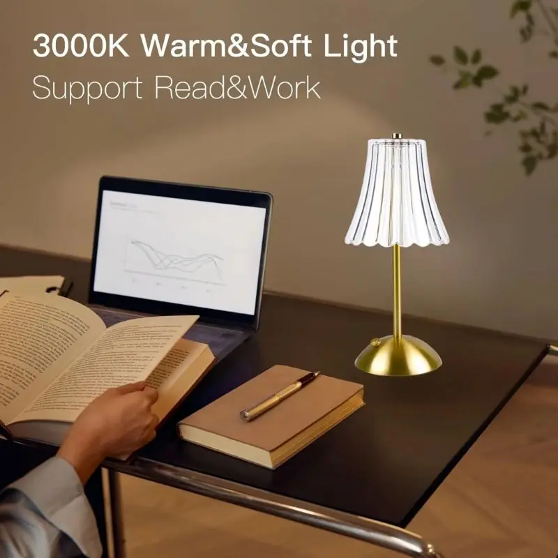 1/2 Set Crystal Wireless Table Lamp Rechargeable Gold Retro LED Desk Lamp Portable Touch Three Color Night Light