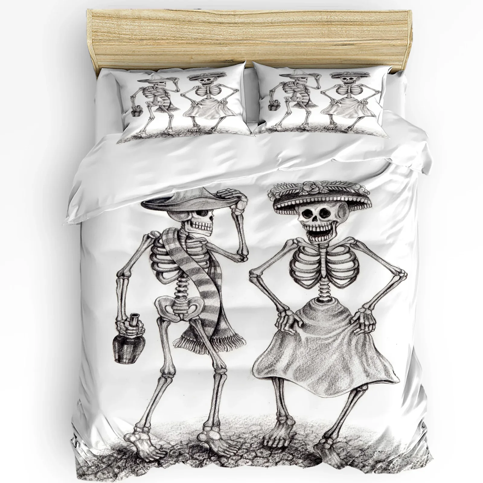 

Skull Skeleton Hat Bottle Printed Comfort Duvet Cover Pillow Case Home Textile Quilt Cover Boy Kid Teen Girl 3pcs Bedding Set