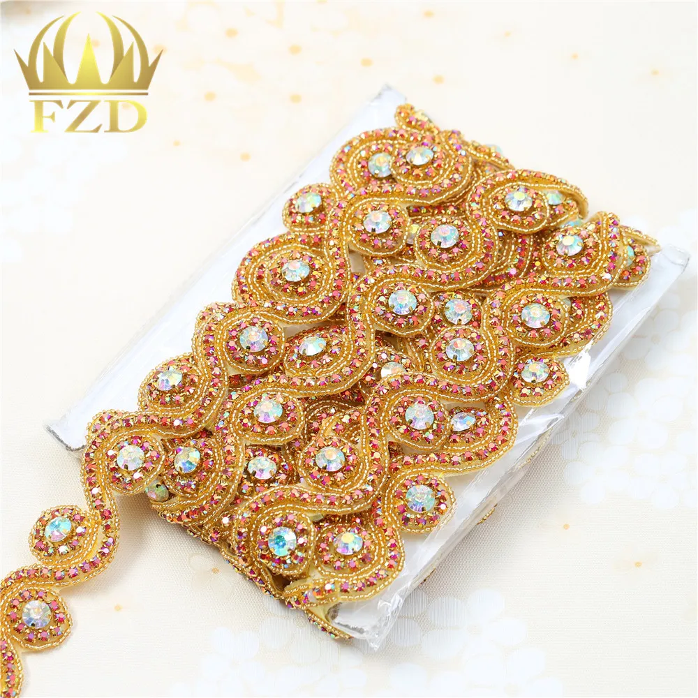 

(5Yards) Sewing On Hot Fix Color Beaded Rhinestone Applique and Trimming for wedding evening dress DIY Bridal Dresses or Sash