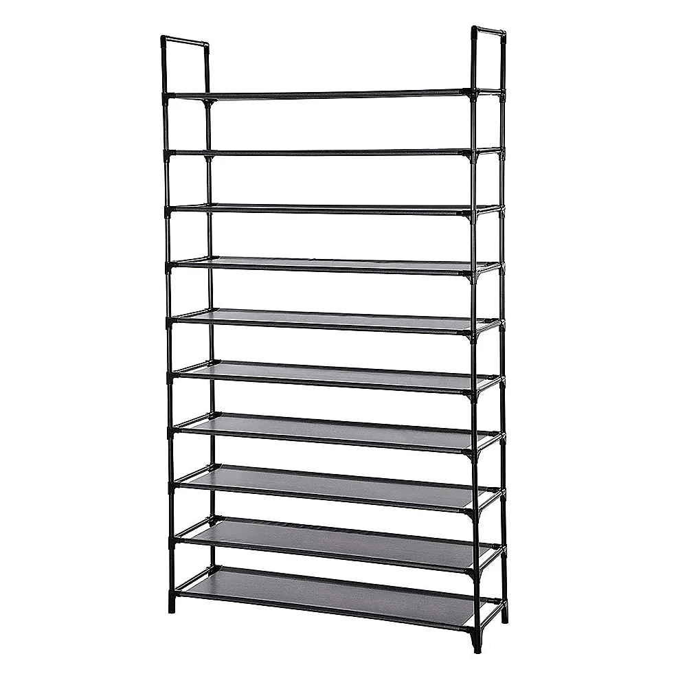 10-stufiges Schuhregal, Schuh-Organizer, für 50 Paar Schuhe, für Wohnzimmer, Garderobe, Eingangsbereich, Vliesstoff, 100x30 x cm, Schwarz