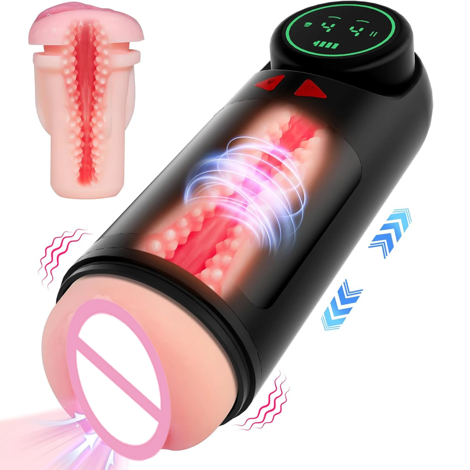 Vibrating Male Masturbator Pocket Pussy Lifelike Textured Vagina Male Stroker for Penis Stimulation Sex Toys for Men LED Display