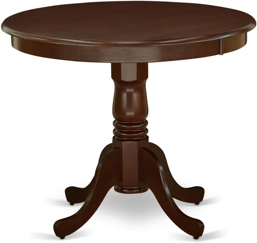 5 Piece Dining Set Includes a Round Dining Room Table with Pedestal and 4 Wood Seat Chairs, 36x36 Inch, Mahogany