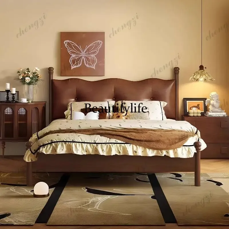 Brown Designs European Double Bed Cheap Normal Storage Adults European Double Bed Modern Wooden Cama Matrimonial FurnitureN138