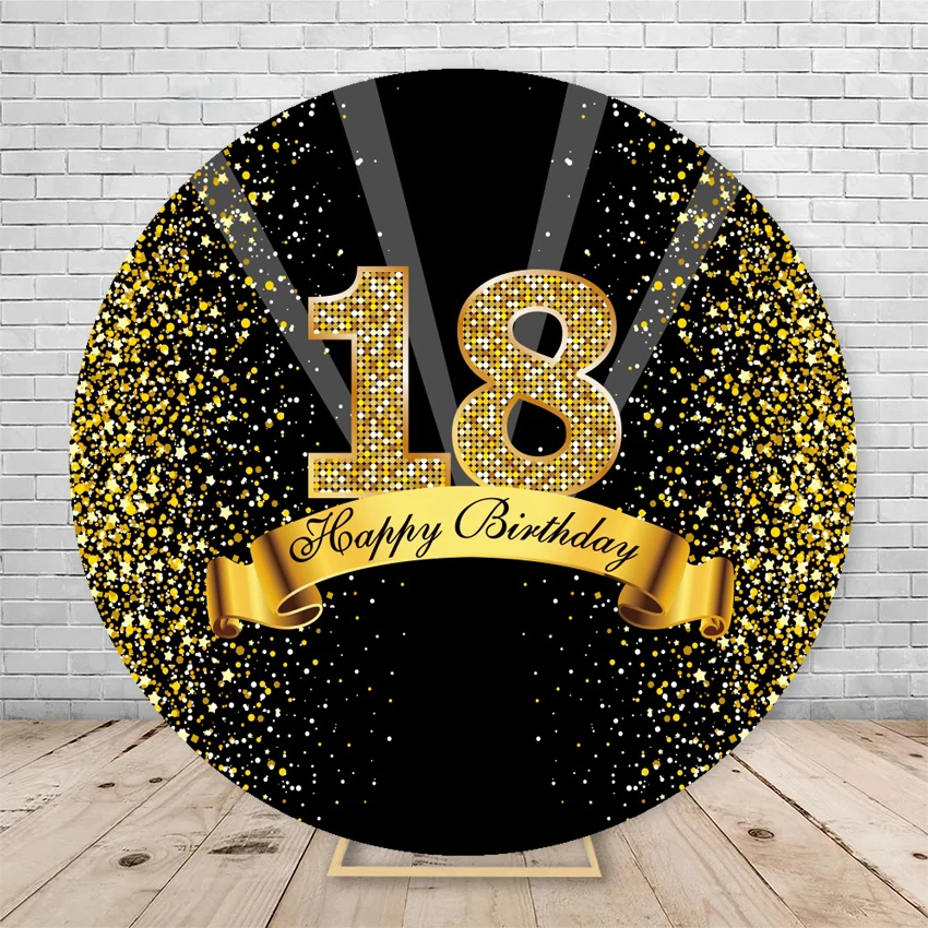 Men\'s Custom Happy Birthday Round Background Cover Boy Navy Blue Black Gold Birthday Party Circle Photo Photography Background