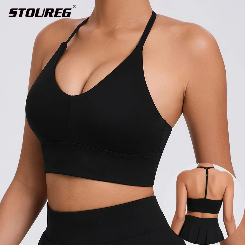 

Бюстгальтер для йоги для женщин Y Back Спортивные укороченные топы Противоударный бюстгальтер с лямкой на шее для спортзала Быстросохнущий теннисный топ для тренировок Бюстгальтер без рук для женщин