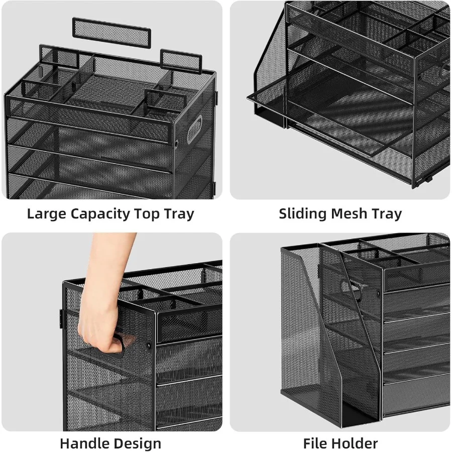 منظم مكتب من 5 طبقات مع مقصورات قابلة للتعديل وحامل ملفات للوازم المكتبية منظم سطح المكتب الشبكي مع حروف ورقية