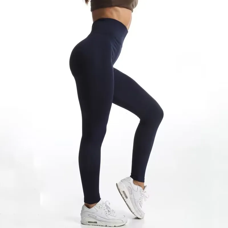 CUHAKCI Workout Stretchy Slim Fit Yoga Pants High Waist Hygroscopic Sports Leggings Sweating Navy Blue Women Seamless Jeggins