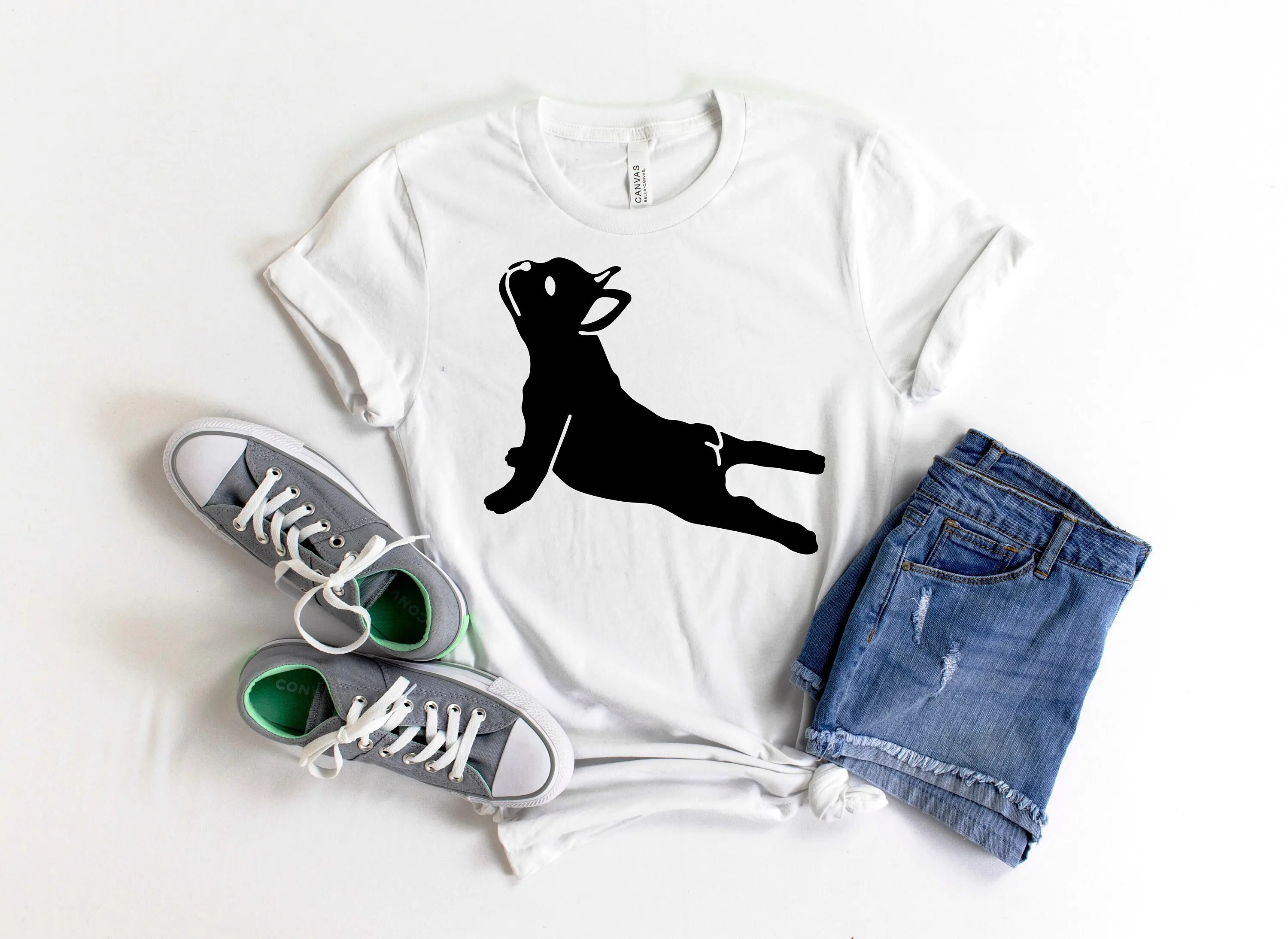 French Bulldog Yoga Pose T Shirt Dog Lover Namaste Funny Namastay In Bed Zen