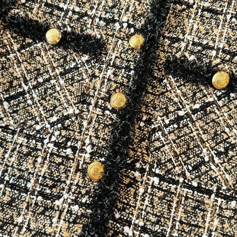 Spring New Plaid Fragrant Vest Jacket Round Neck Cardigan Elegant Temperament Sleeveless