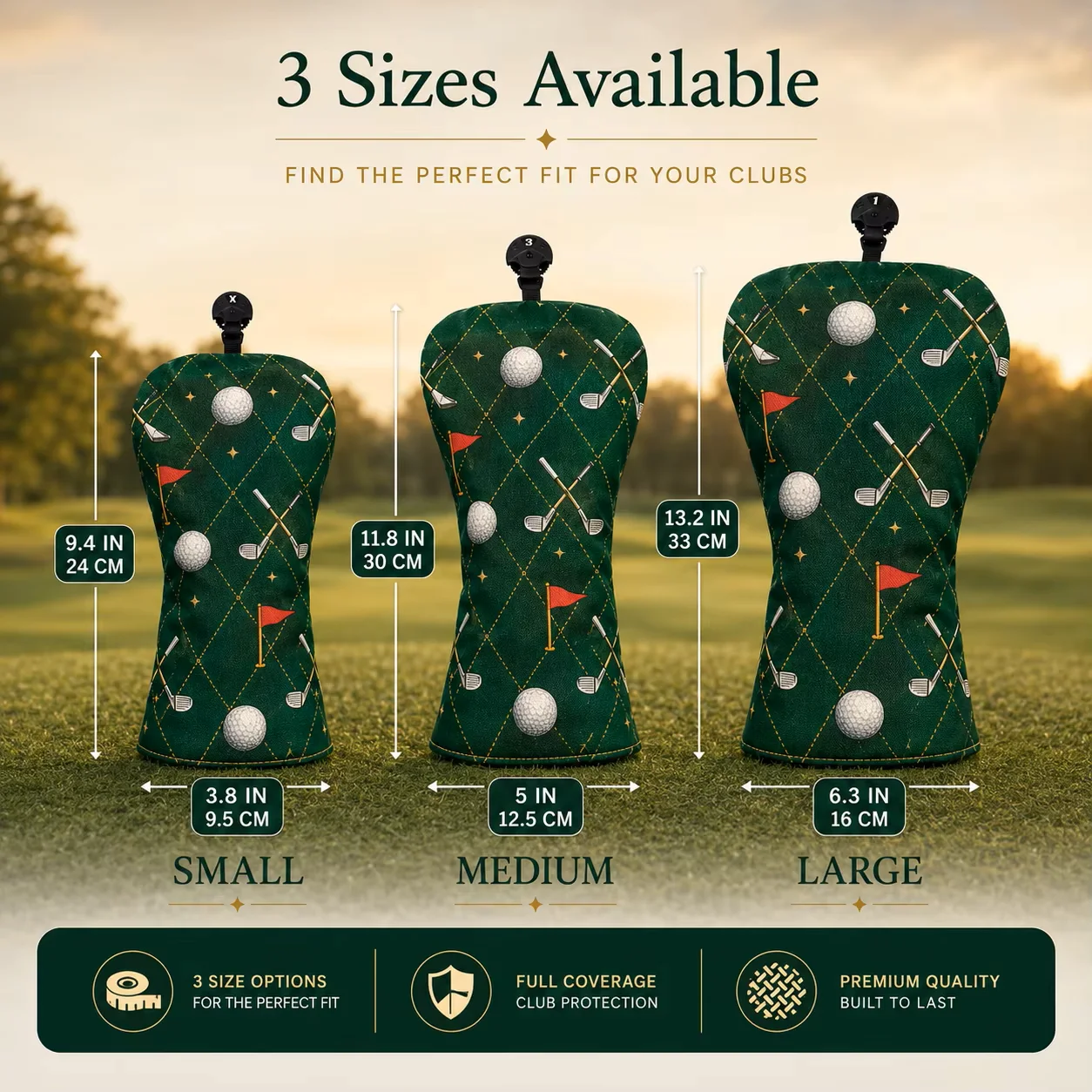 Customizable PU Leather Golf Club Headcover Set Waterproof Protective Covers for Drivers Fairway Woods And Hybrids