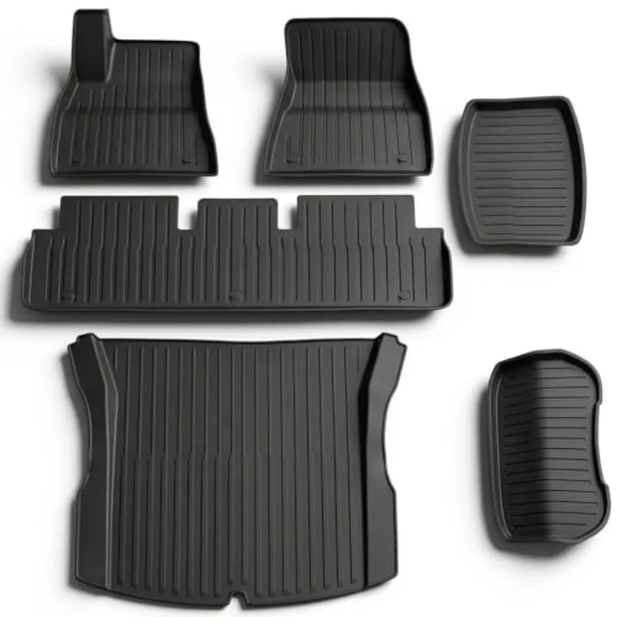 

Комплект из 6 ковриков для Tesla Model 3 Highland 2024-2026: полный набор литых TPE-ковриков для салона и багажника (включая нижнюю часть)