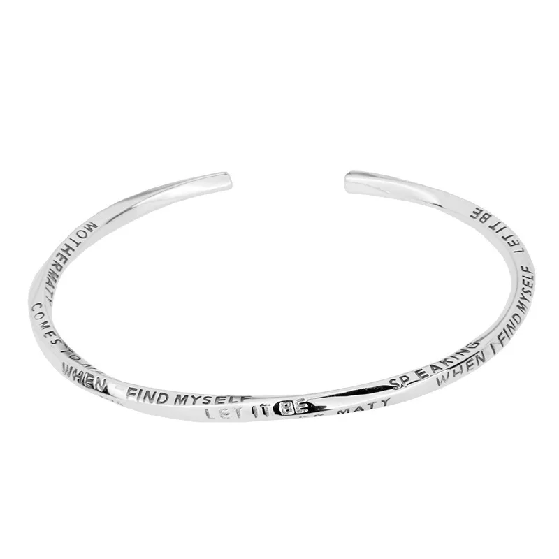 

S925 Sterling Silver Letter Faith Revolving Twisting Bracelet ins Cool Style Men's and Women's Twisting Bracelet Hip Hop Punk Fa