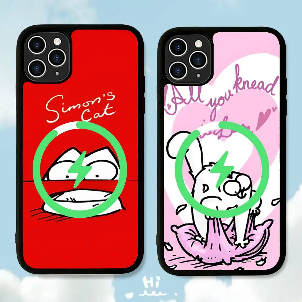 

S-Simons-Cute-Cat For Magnetic Wireless Phone Case For IPhone 11 12 13 14 15 16 17 Pro Max Plus Cover