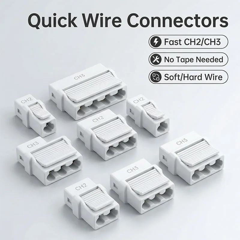 

CH2/CH3 Self-locking Push Quick Wire Connector,Soft Lighting Hard Wire Solderless Plug-in Quick Connector 5A 250V