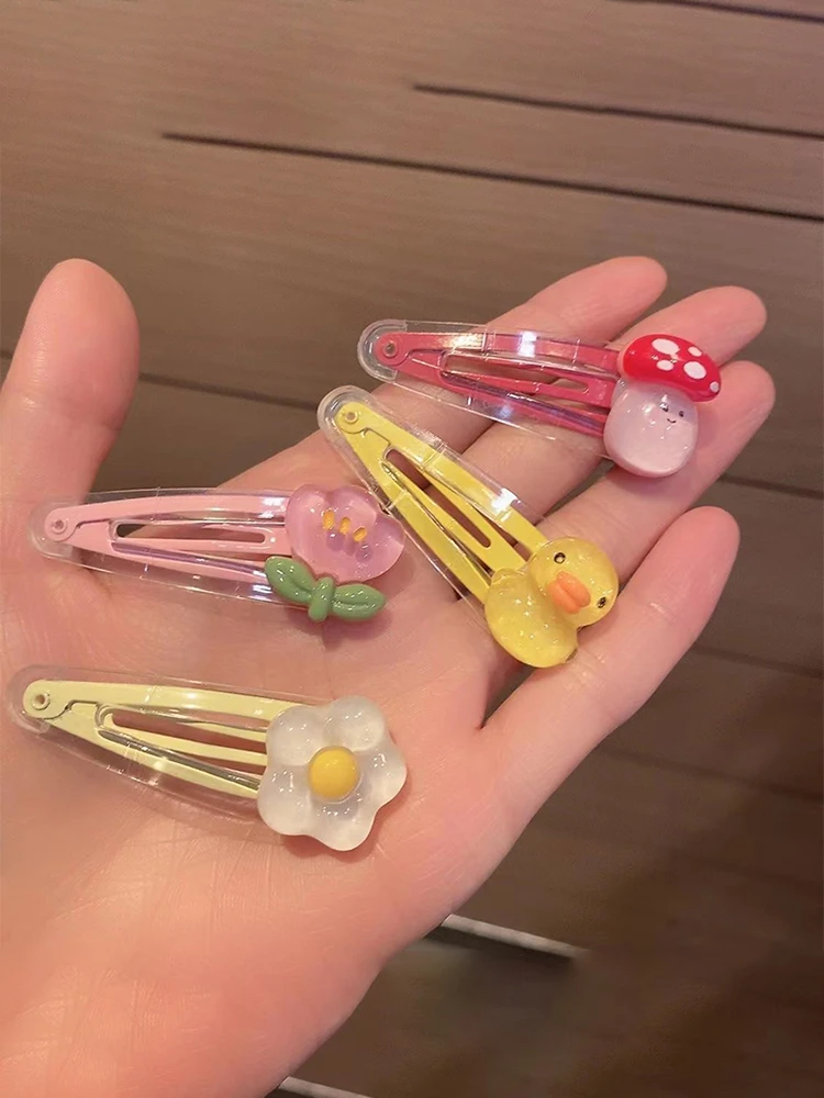 Pince à cheveux Kawaii Cartoon BB pour femmes et filles, fleur transparente mignonne, pièce plus lente, accessoires de mode, cadeaux, 2 pièces