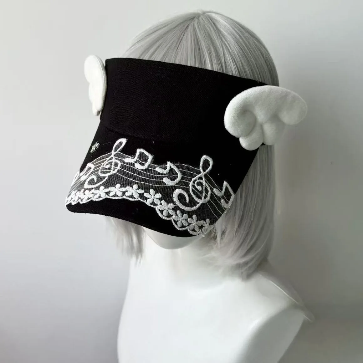 Girl's Sweet Style Gothic Lolita Women Subculture Lace Musical Notes Hat Y2K Girl Harajuku Angel Wing Hollow Hat Visor Cap