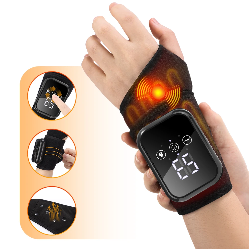 

Red Light Therapy Wrist Massager for Carpal Tunnel Cordless Vibration Massage Heated Wrist Brace Mouse Hand Heating Pad Strap