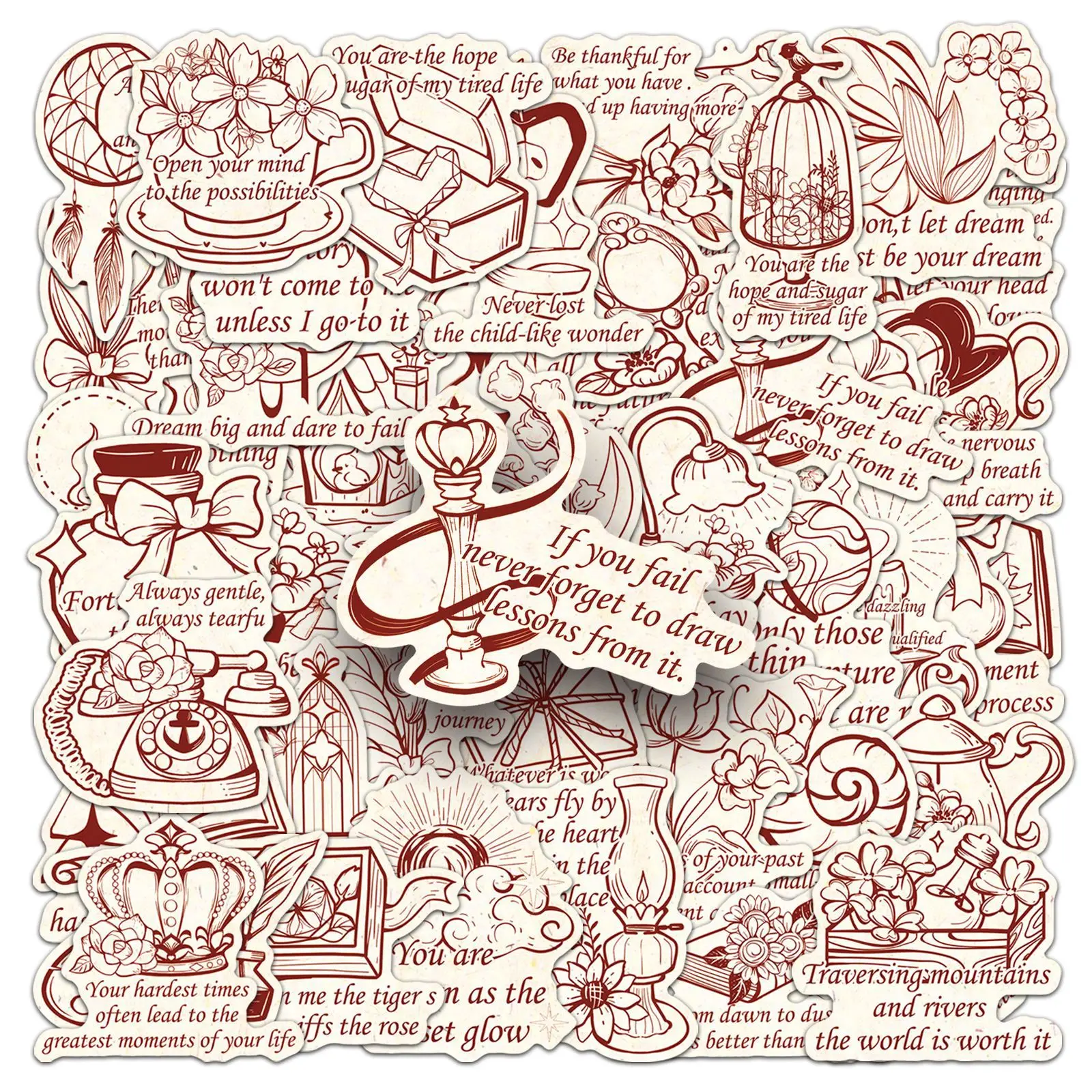 

50PCS Cure English Stickers Hand-painted Retro Slogans DIY Stationery Diary Stationery Notebook Waterproof Stickers Kids Toy