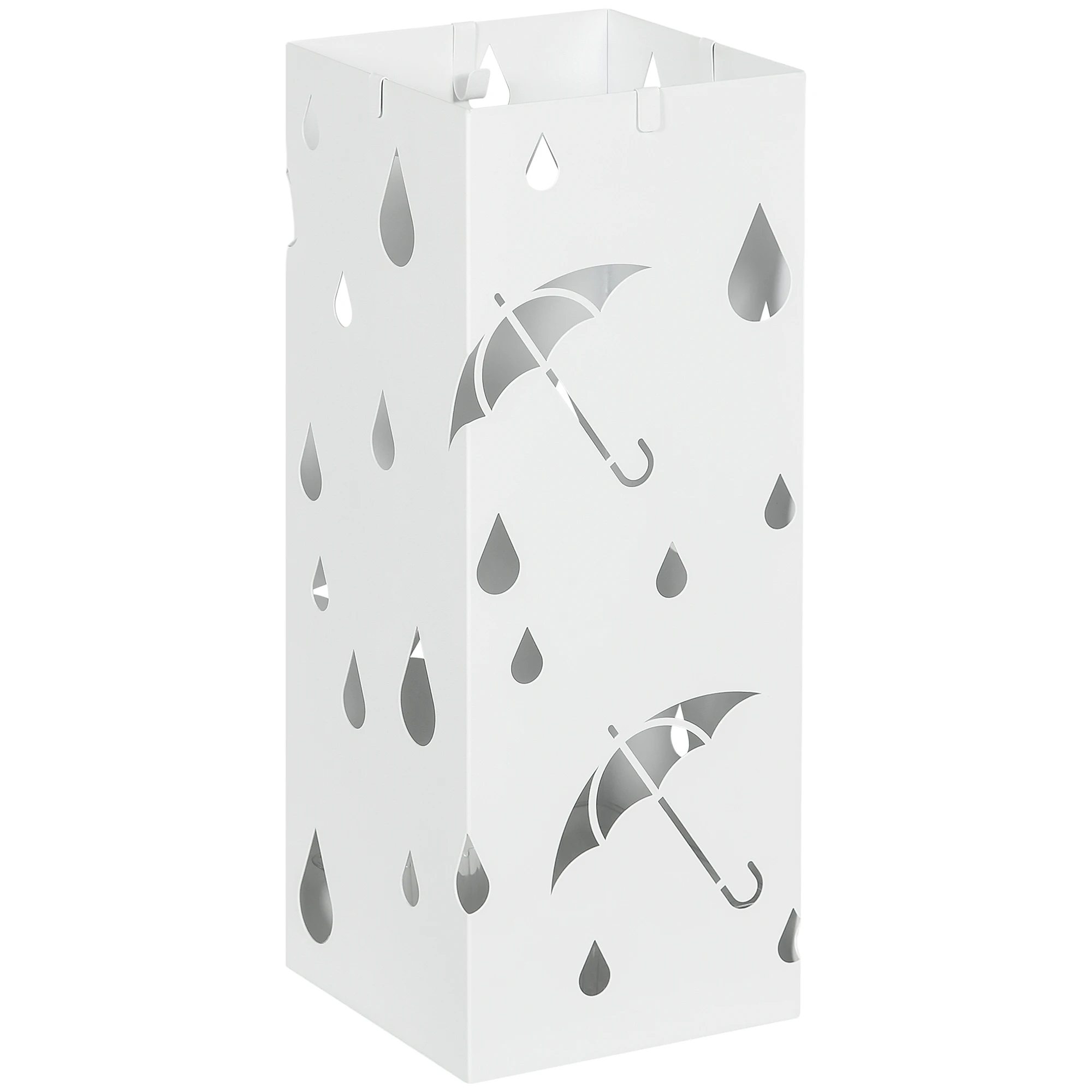 HOMCOM Paragüero de Acero con 4 Ganchos y Bandeja de Goteo 15,5x15,5x41 cm