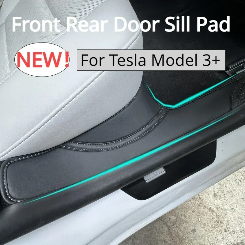 Almofada do peitoril da porta traseira dianteira para tesla modelo 3 + tira de limiar do pedal de boas-vindas da porta 4 pçs couro novo modelo3